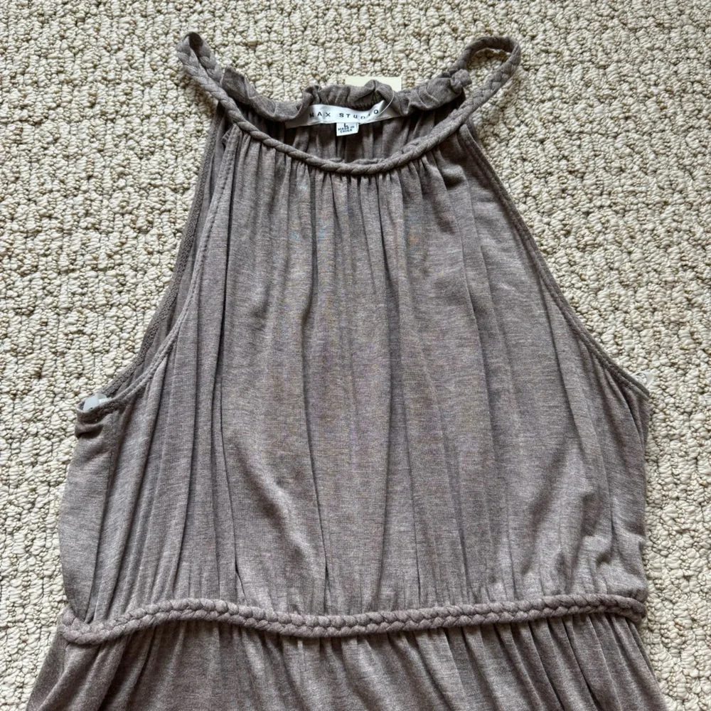 Max Studio Brown Sleeveless Elastic Waist Sleeveless Tunic Asymmetrical Top L